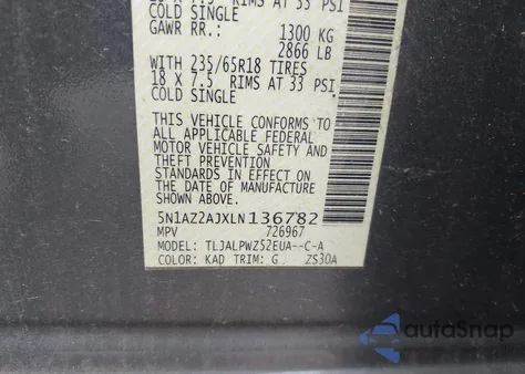 2020 Nissan Murano S Fwd z USA, uszkodzony, nr VIN 5N1AZ2AJXLN136782